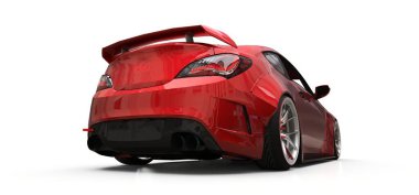 Beyaz arka planda kırmızı küçük spor araba coupe. 3d oluşturma.