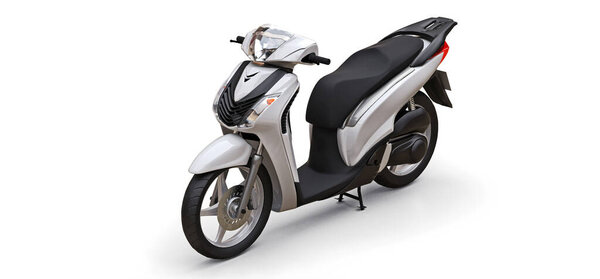 Modern urban white moped on a white background. 3d illustration.