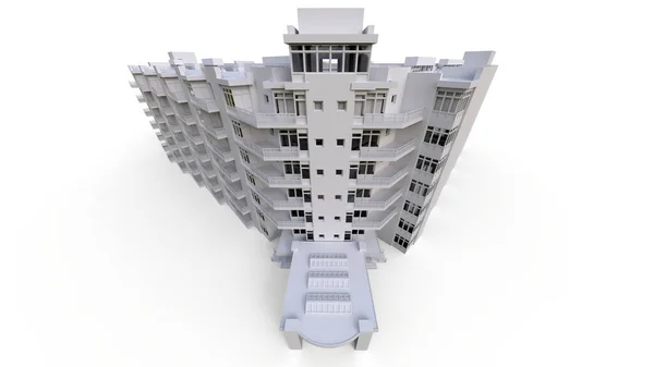 Модель кондомініуму білого кольору з прозорими окулярами. Житловий будинок з двором. 3D візуалізація . — стокове фото