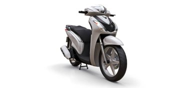 Beyaz arka planda modern kentsel beyaz motosiklet. 3d illüstrasyon.