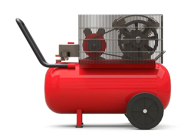 Compressor de ar horizontal vermelho isolado em um fundo branco. ilustração 3d . — Fotografia de Stock