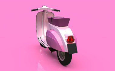 Pembe arka planda klasik Avrupa pembe scooter 'ı. 3d oluşturma.