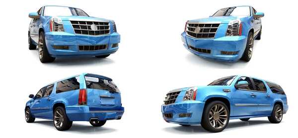 Definir grande SUV premium azul em um fundo branco. Renderização 3d . — Fotografia de Stock