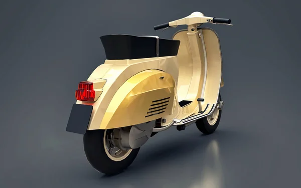 Вінтажний європейський золотий скутер на сірому фоні. 3D візуалізація . — стокове фото