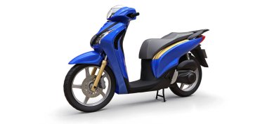 Beyaz arka planda modern şehir mavisi motosiklet. 3d illüstrasyon.