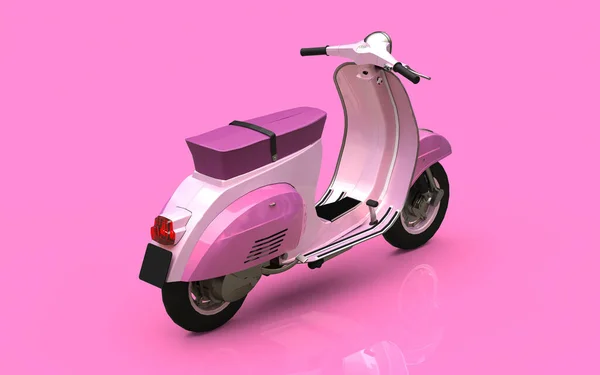 Vintage european pink scooter on a pink background. 3d rendering. — Stock Photo, Image