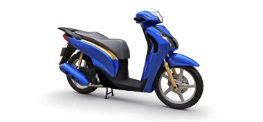 Beyaz arka planda modern şehir mavisi motosiklet. 3d illüstrasyon.