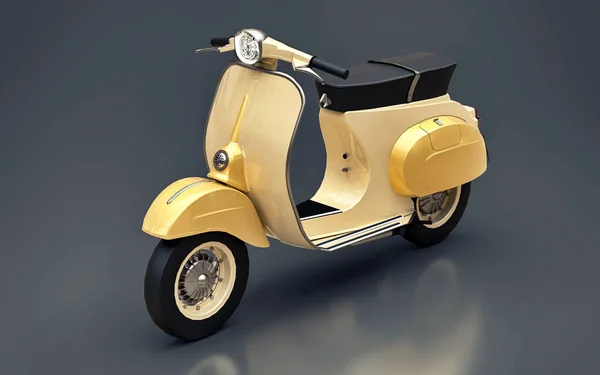 Vintage scooter européen en or sur un fond gris. Rendu 3d . — Photo