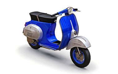 Beyaz arka planda klasik Avrupa mavisi scooter 'ı. 3d oluşturma.