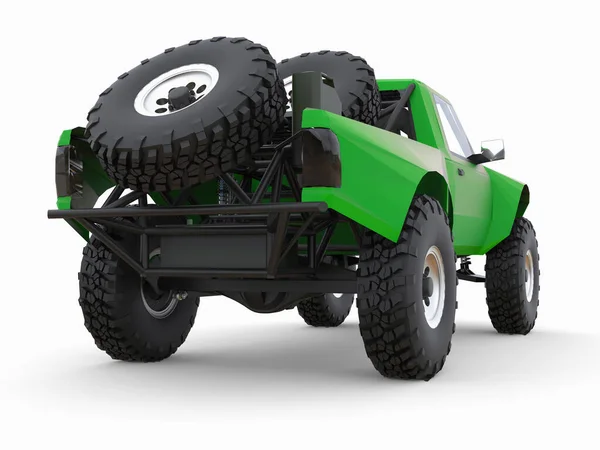 Am besten vorbereitete grüne Sport-Rennwagen für das Wüstengelände. 3D-Illustration. — Stockfoto