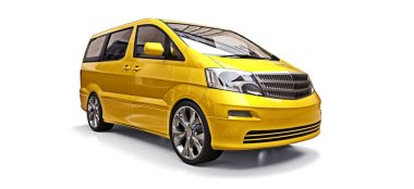 Sarı küçük minivan insanların taşınması için. Beyaz arka planda üç boyutlu illüstrasyon. 3d render.