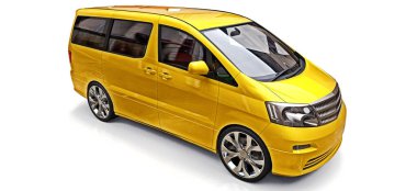 Sarı küçük minivan insanların taşınması için. Beyaz arka planda üç boyutlu illüstrasyon. 3d render.
