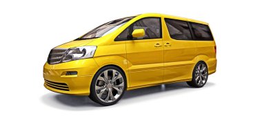 Sarı küçük minivan insanların taşınması için. Beyaz arka planda üç boyutlu illüstrasyon. 3d render.