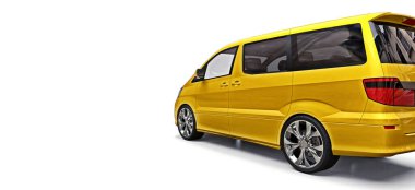 Sarı küçük minivan insanların taşınması için. Beyaz arka planda üç boyutlu illüstrasyon. 3d render.
