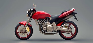 Gri arka planda iki koltuklu kırmızı şehir sporu motosikleti. 3d illüstrasyon.
