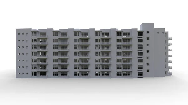 Modèle de condominium en couleur blanche avec des lunettes transparentes. Immeuble avec une cour. Rendu 3d. — Photo