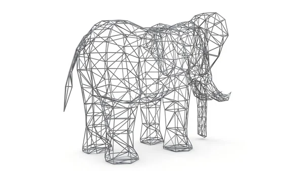Elefante sobre fondo blanco. Ilustración 3D de polígono bajo . — Foto de Stock