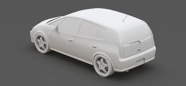 Voiture de ville blanche avec surface vierge pour votre design créatif. Modèle en plastique imprimé sur une imprimante 3D. Illustration 3D . — Photo