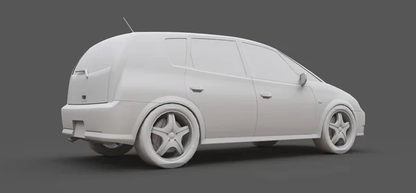 Белый городской автомобиль с лакированной поверхностью для вашего креативного дизайна. Пластиковая модель, отпечатанная на 3D принтере. 3D иллюстрация . — стоковое фото
