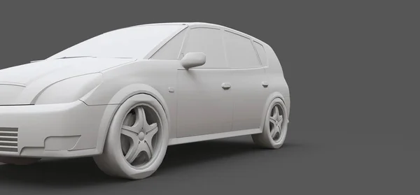 Witte stadsauto met blanco oppervlak voor uw creatieve ontwerp. Kunststof model gedrukt op een 3D-printer. 3D-illustratie. — Stockfoto