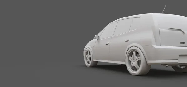 Auto da città bianca con superficie bianca per il tuo design creativo. Modello in plastica stampato su una stampante 3D. Illustrazione 3D . — Foto Stock