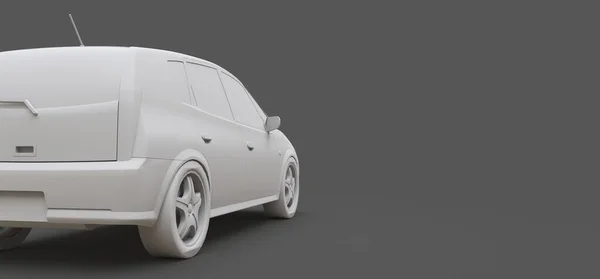 Voiture de ville blanche avec surface vierge pour votre design créatif. Modèle en plastique imprimé sur une imprimante 3D. Illustration 3D . — Photo