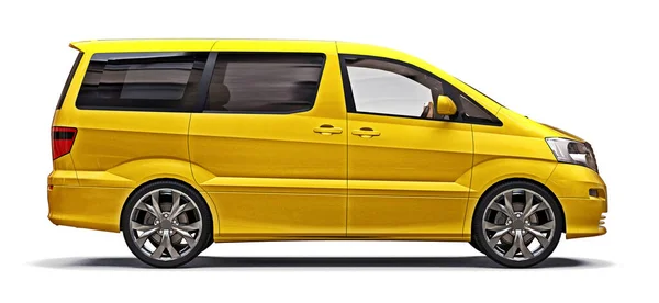 사람들의 교통노란색 소형 미니밴. 흰색 배경에 입체 그림입니다. 3D 렌더링. — 스톡 사진