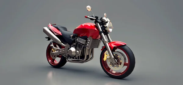 Röd urban sport två-sits motorcykel på en grå bakgrund. 3D-illustration. — Stockfoto