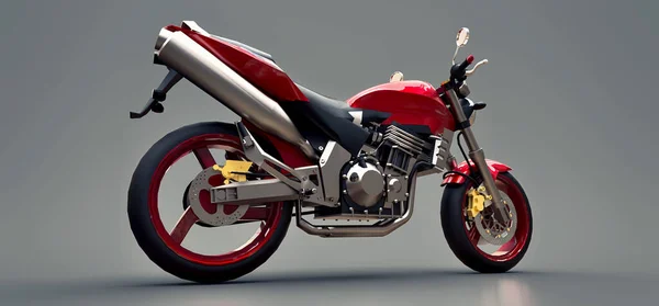 Rojo deporte urbano motocicleta de dos plazas sobre un fondo gris. ilustración 3d . —  Fotos de Stock