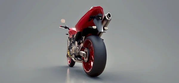 Червоний міський спортивний двомісний мотоцикл на сірому фоні. 3d ілюстрація . — стокове фото