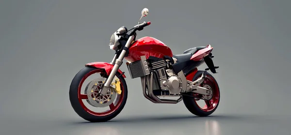 Red urban sport two-seater motorcycle on a gray background. 3d illustration. — Stock Photo, Image