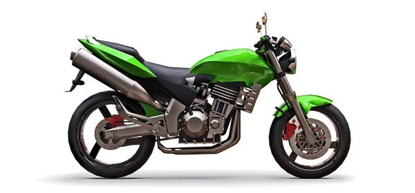Зеленый городской спорт двухместный мотоцикл на белом фоне. 3d иллюстрация . — стоковое фото
