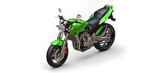 Grünes urbanes Sport-Zweisitzmotorrad auf weißem Hintergrund. 3D-Illustration. — Stockfoto