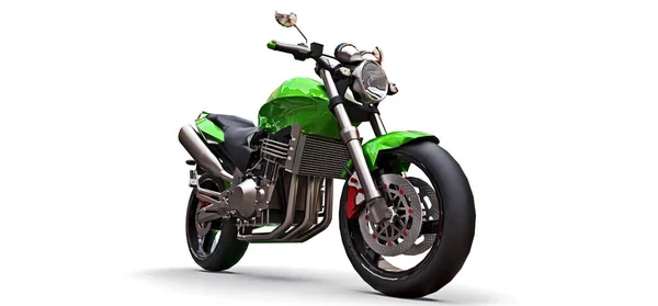 녹색 도시의 스포츠 2 인승 오토바이가 흰색 배경에 있습니다. 3D 삽화. — 스톡 사진