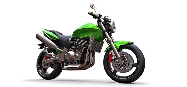Зелений міський спортивний двомісний мотоцикл на білому тлі. 3d ілюстрація . — стокове фото