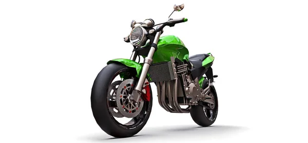 Grünes urbanes Sport-Zweisitzmotorrad auf weißem Hintergrund. 3D-Illustration. — Stockfoto
