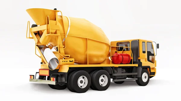 Misturador Concreto Laranja Caminhão Fundo Branco Ilustração Tridimensional Equipamentos Construção — Fotografia de Stock