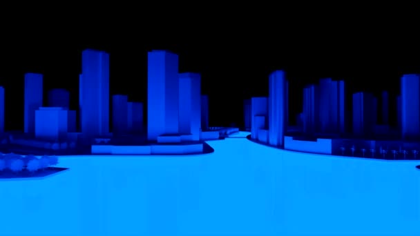 Conceptuel 3d d'une ville nocturne avec l'éclairage de l'eau brillante. Rendu 3d.