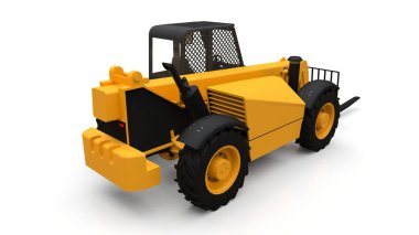 Beyaz izole edilmiş arka planda bir forklift kamyonu. 3d oluşturma