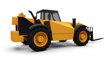 Beyaz izole edilmiş arka planda bir forklift kamyonu. 3d oluşturma