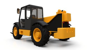 Beyaz izole edilmiş arka planda bir forklift kamyonu. 3d oluşturma