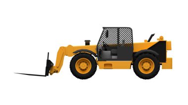 Beyaz izole edilmiş arka planda bir forklift kamyonu. 3d oluşturma