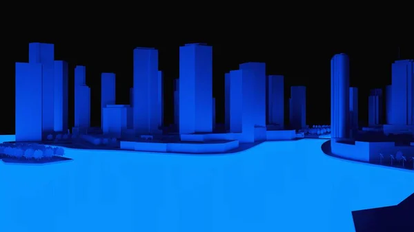 Ilustración Conceptual Una Ciudad Nocturna Con Iluminación Agua Brillante Renderizado — Foto de Stock