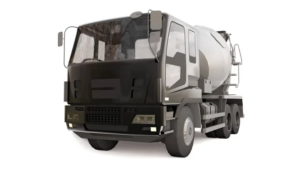 Concrete Mixer Truck Black Cab Grey Mixer White Background Three — Stock Photo, Image