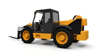Beyaz izole edilmiş arka planda bir forklift kamyonu. 3d oluşturma