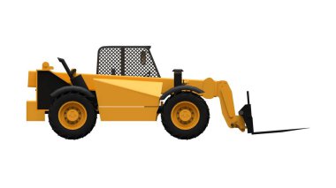 Beyaz izole edilmiş arka planda bir forklift kamyonu. 3d oluşturma