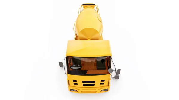 Mélangeur de béton orange camion fond blanc. Illustration tridimensionnelle des équipements de construction. Rendu 3d. — Photo