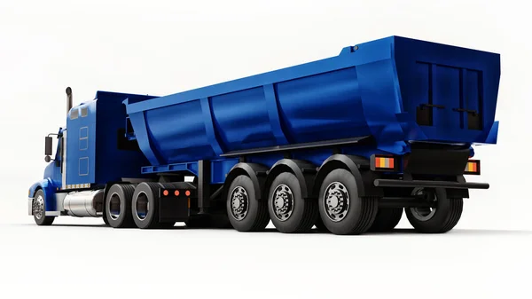 Большой синий американский грузовик с прицепом типа самосвал для перевозки сыпучих грузов на белом фоне. 3d иллюстрация. — стоковое фото