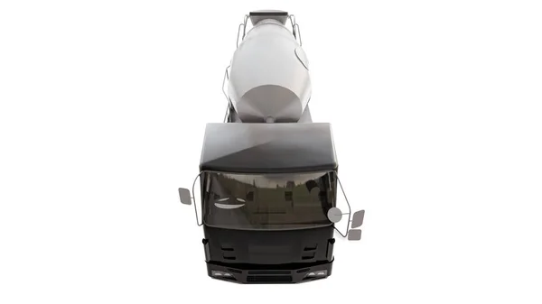 白の背景に黒のタクシーとグレーのミキサー車とコンクリートミキサー車 建設機械の三次元イラスト 3Dレンダリング — ストック写真