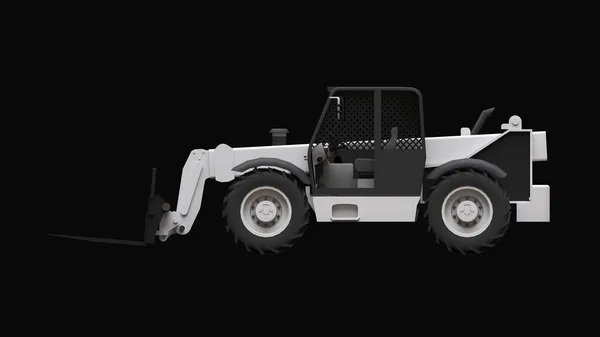 Siyah arka planda bir forklift kamyonu. 3d oluşturma. — Stok fotoğraf